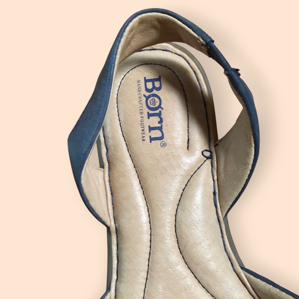 Born Trang Blue Leather Slingback Flat Sandals Peep-toe Cushioned Women’s 8M - Picture 10 of 14